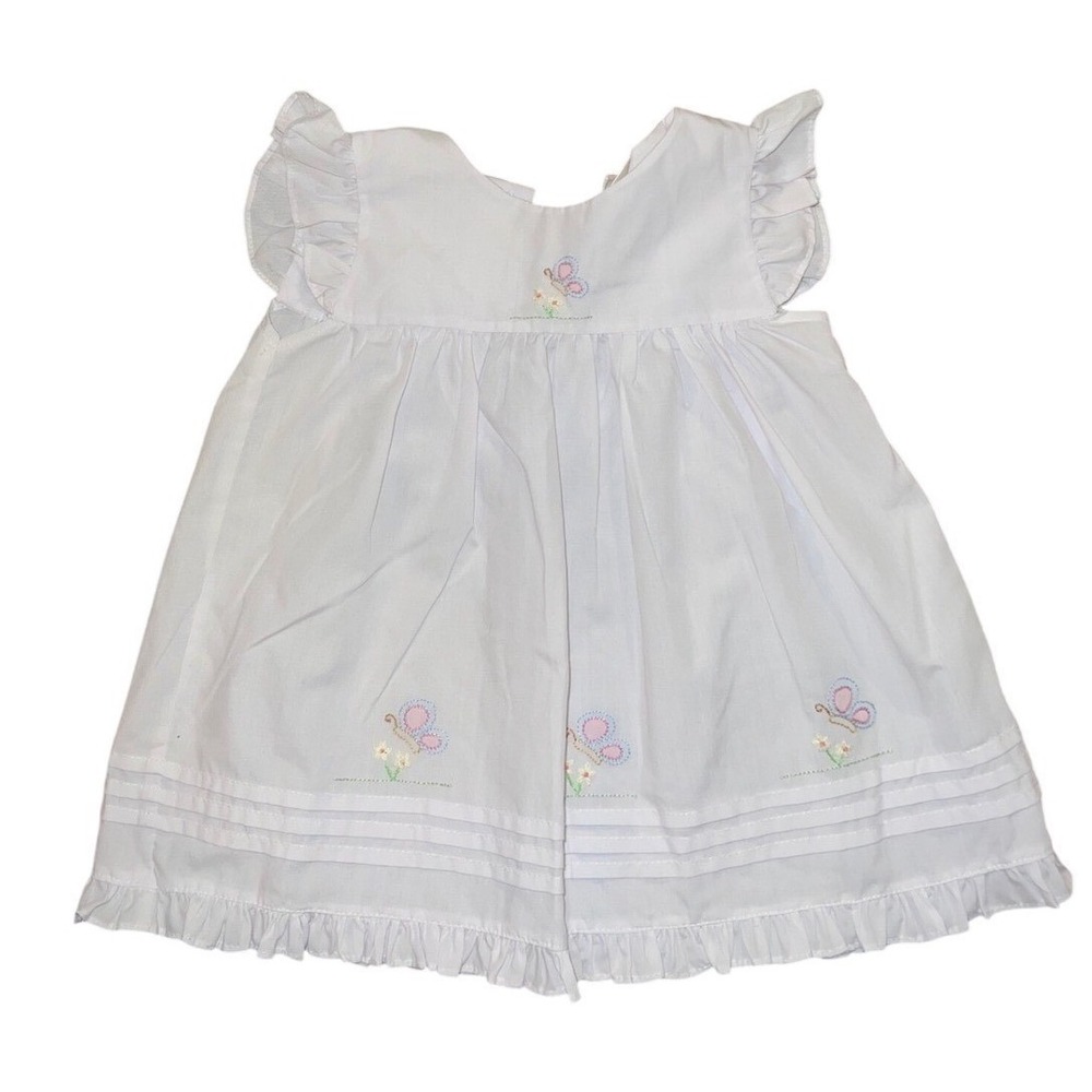 Rosalina Collections Baby Girl Butterfly Embroidered Dress 9M Flutter Sleeve